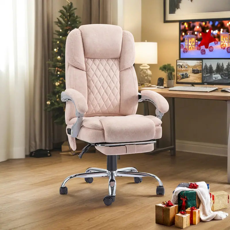 Chaise de bureau de massage chauffante EROMMY avec repose-pieds, chaise de bureau inclinable ergonomique avec support lombaire et hauteur réglable.