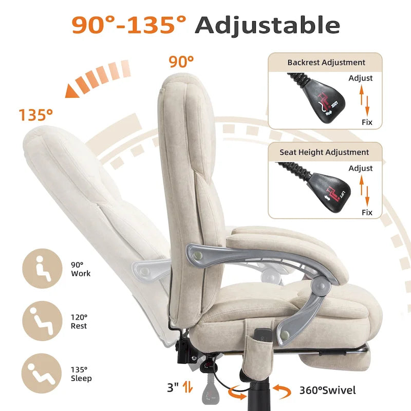 Chaise de bureau de massage chauffante EROMMY avec repose-pieds, chaise de bureau inclinable ergonomique avec support lombaire et hauteur réglable.
