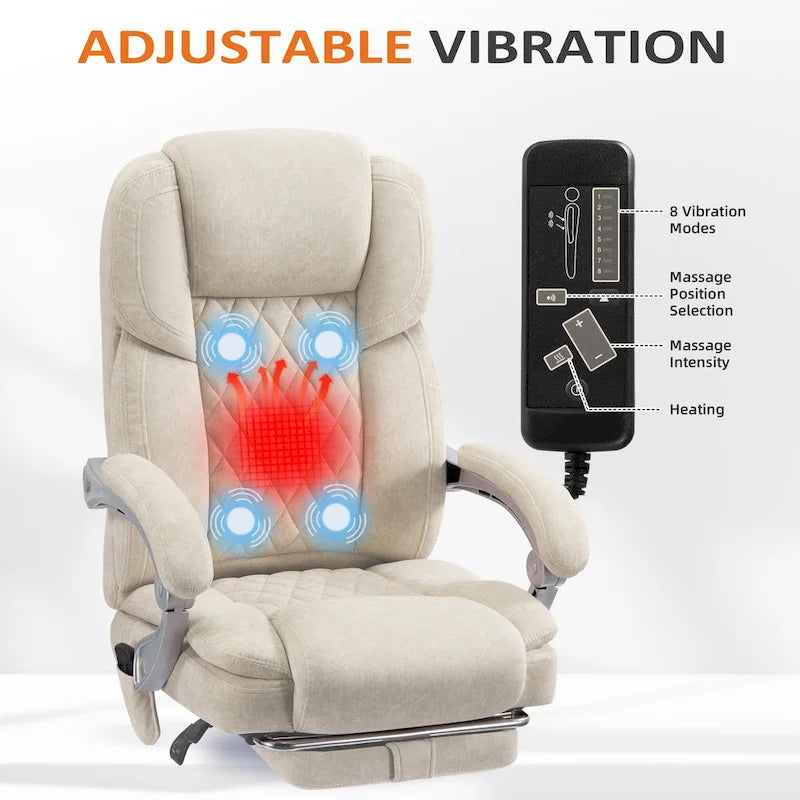 Chaise de bureau de massage chauffante EROMMY avec repose-pieds, chaise de bureau inclinable ergonomique avec support lombaire et hauteur réglable.