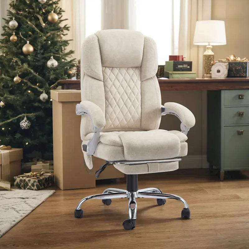 Chaise de bureau de massage chauffante EROMMY avec repose-pieds, chaise de bureau inclinable ergonomique avec support lombaire et hauteur réglable.