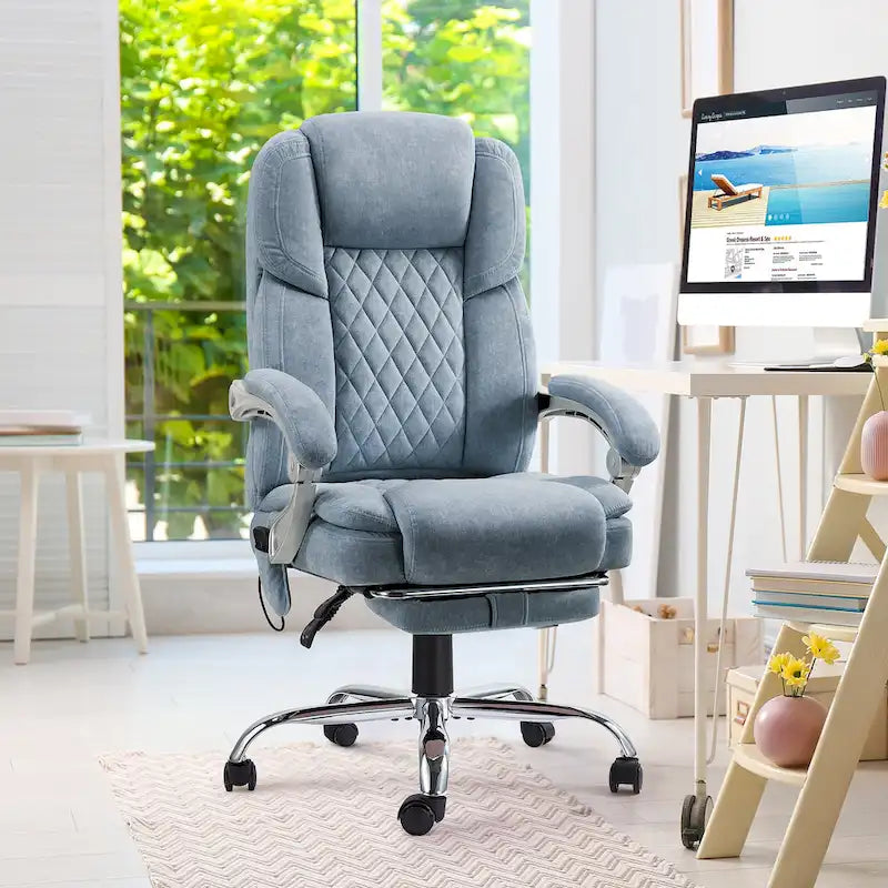 Chaise de bureau de massage chauffante EROMMY avec repose-pieds, chaise de bureau inclinable ergonomique avec support lombaire et hauteur réglable.