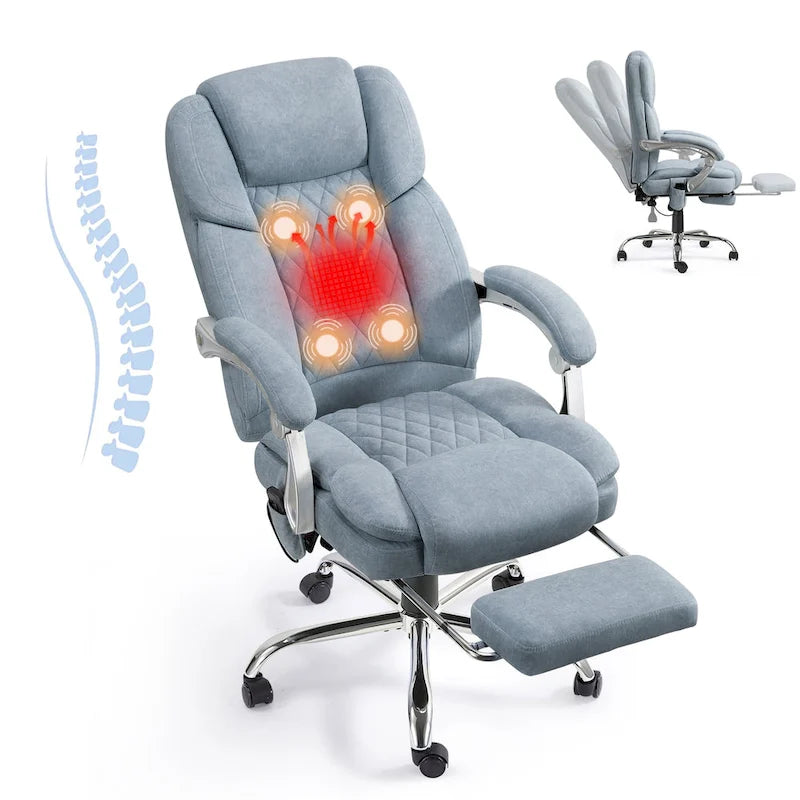 Chaise de bureau de massage chauffante EROMMY avec repose-pieds, chaise de bureau inclinable ergonomique avec support lombaire et hauteur réglable.