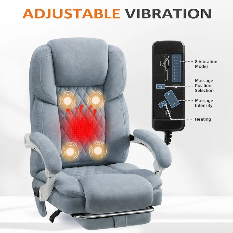 Chaise de bureau de massage chauffante EROMMY avec repose-pieds, chaise de bureau inclinable ergonomique avec support lombaire et hauteur réglable.