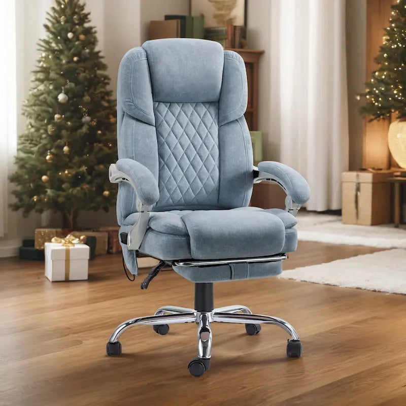 Chaise de bureau de massage chauffante EROMMY avec repose-pieds, chaise de bureau inclinable ergonomique avec support lombaire et hauteur réglable.