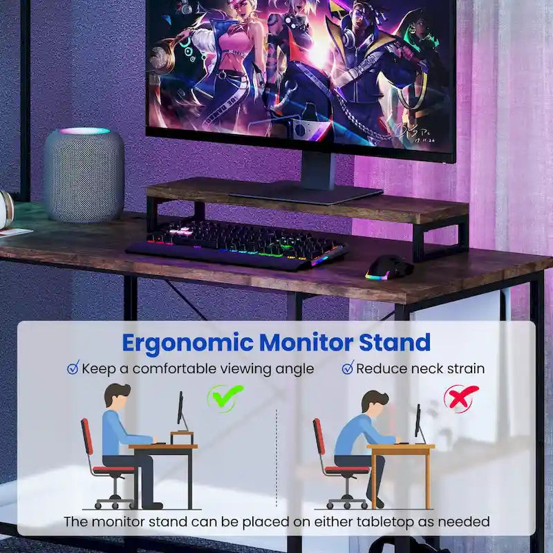 Bureau de Jeu en Forme de L Costway avec Bande LED et Prises de Courant, avec Huche - Voir Détails
