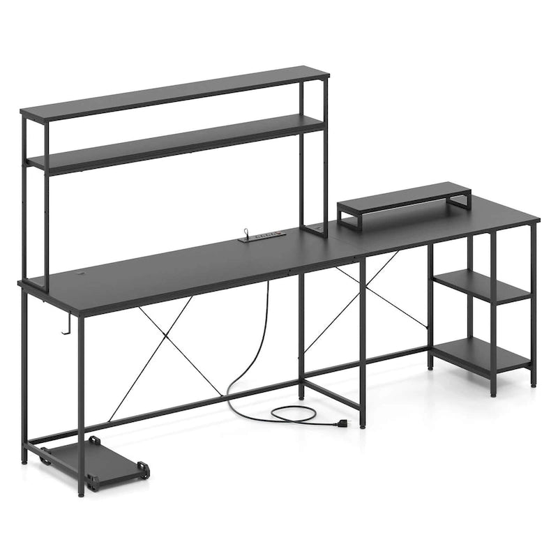 Bureau de Jeu en Forme de L Costway avec Bande LED et Prises de Courant, avec Huche - Voir Détails