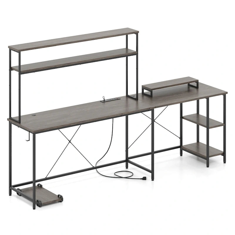 Bureau de Jeu en Forme de L Costway avec Bande LED et Prises de Courant, avec Huche - Voir Détails