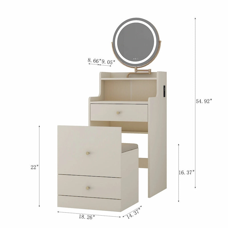 Coiffeuse 3 en 1 avec miroir et lumière