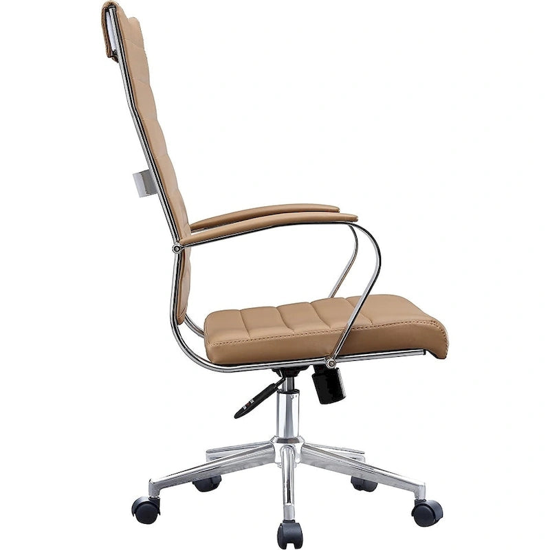 Chaise de bureau moderne à dossier haut marron en cuir PU côtelé pivotante pour salle de conférence, bureau, visiteur, vintage, rétro, direction