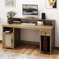 Bureau d'ordinateur en bois de ferme Moasis avec tiroir, bande LED et prises de courant