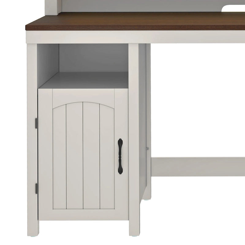 Bureau d'ordinateur en bois de ferme Moasis avec tiroir, bande LED et prises de courant