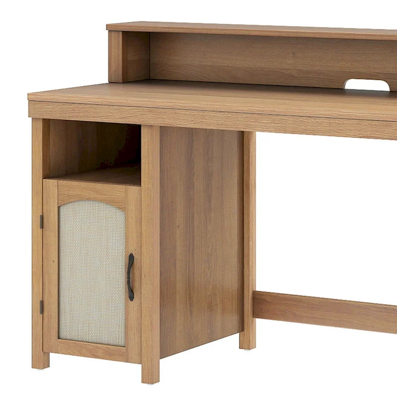 Bureau d'ordinateur en bois de ferme Moasis avec tiroir, bande LED et prises de courant
