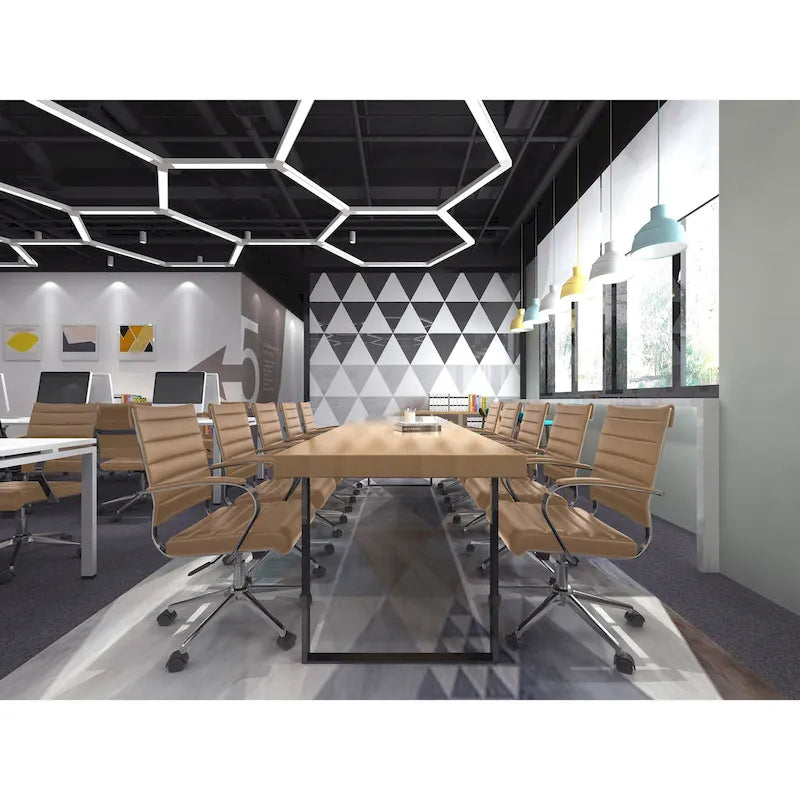 Chaise de bureau moderne, chaise de salle de conférence exécutive à dossier mi-haut en cuir PU avec roulettes et accoudoirs
