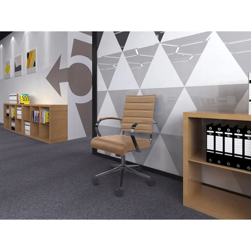 Chaise de bureau moderne, chaise de salle de conférence exécutive à dossier mi-haut en cuir PU avec roulettes et accoudoirs