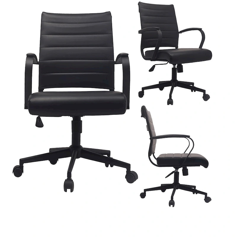 Chaise de bureau moderne, chaise de salle de conférence exécutive à dossier mi-haut en cuir PU avec roulettes et accoudoirs