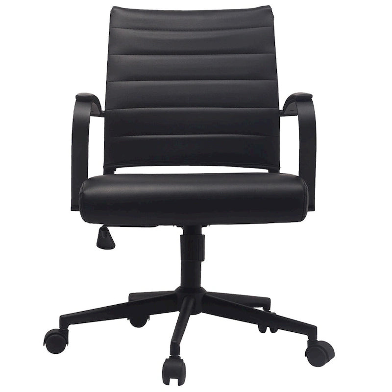 Chaise de bureau moderne, chaise de salle de conférence exécutive à dossier mi-haut en cuir PU avec roulettes et accoudoirs