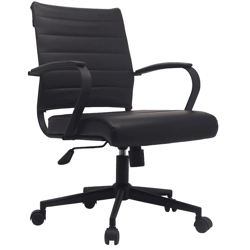 Chaise de bureau moderne, chaise de salle de conférence exécutive à dossier mi-haut en cuir PU avec roulettes et accoudoirs