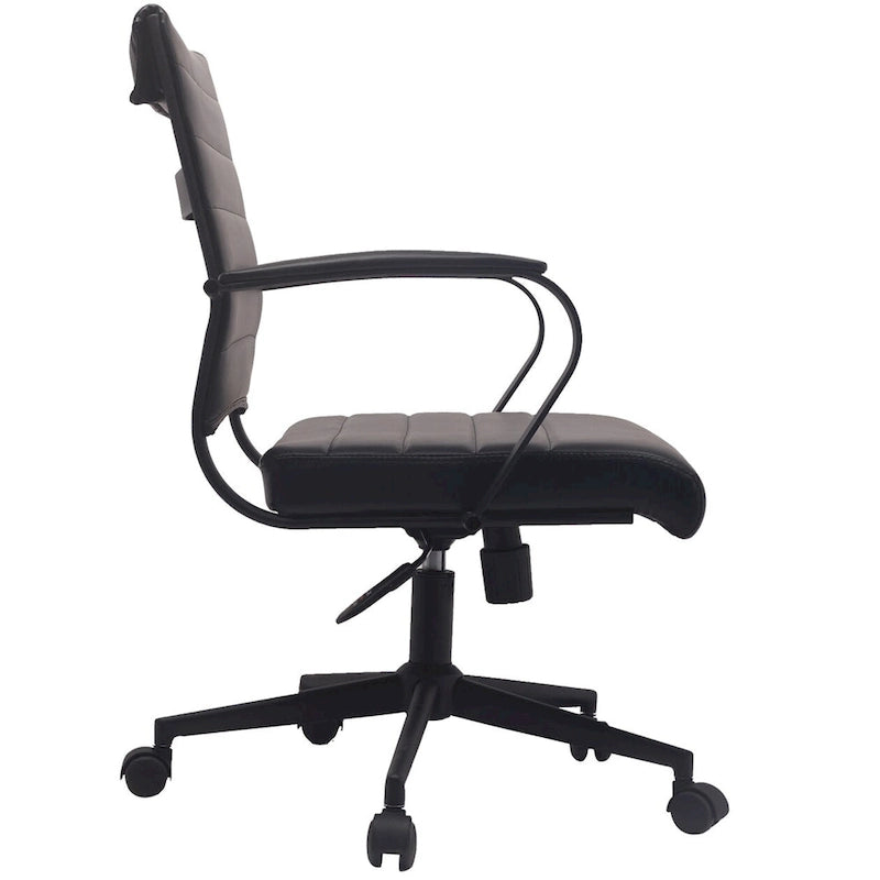 Chaise de bureau moderne, chaise de salle de conférence exécutive à dossier mi-haut en cuir PU avec roulettes et accoudoirs