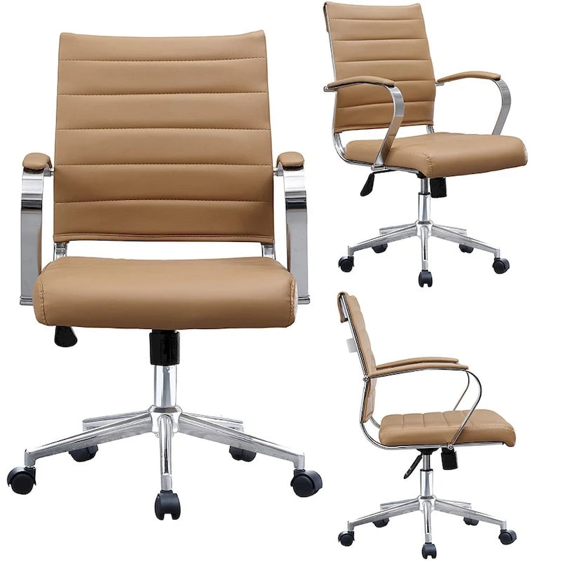 Chaise de bureau moderne, chaise de salle de conférence exécutive à dossier mi-haut en cuir PU avec roulettes et accoudoirs