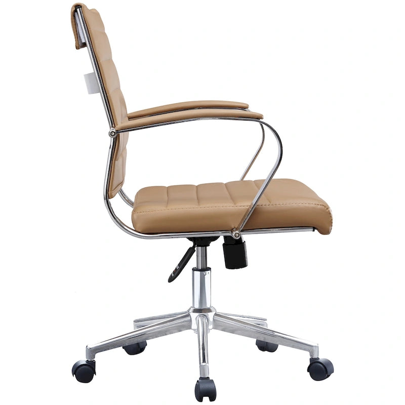 Chaise de bureau moderne, chaise de salle de conférence exécutive à dossier mi-haut en cuir PU avec roulettes et accoudoirs