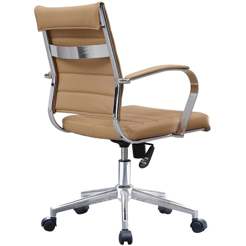 Chaise de bureau moderne, chaise de salle de conférence exécutive à dossier mi-haut en cuir PU avec roulettes et accoudoirs