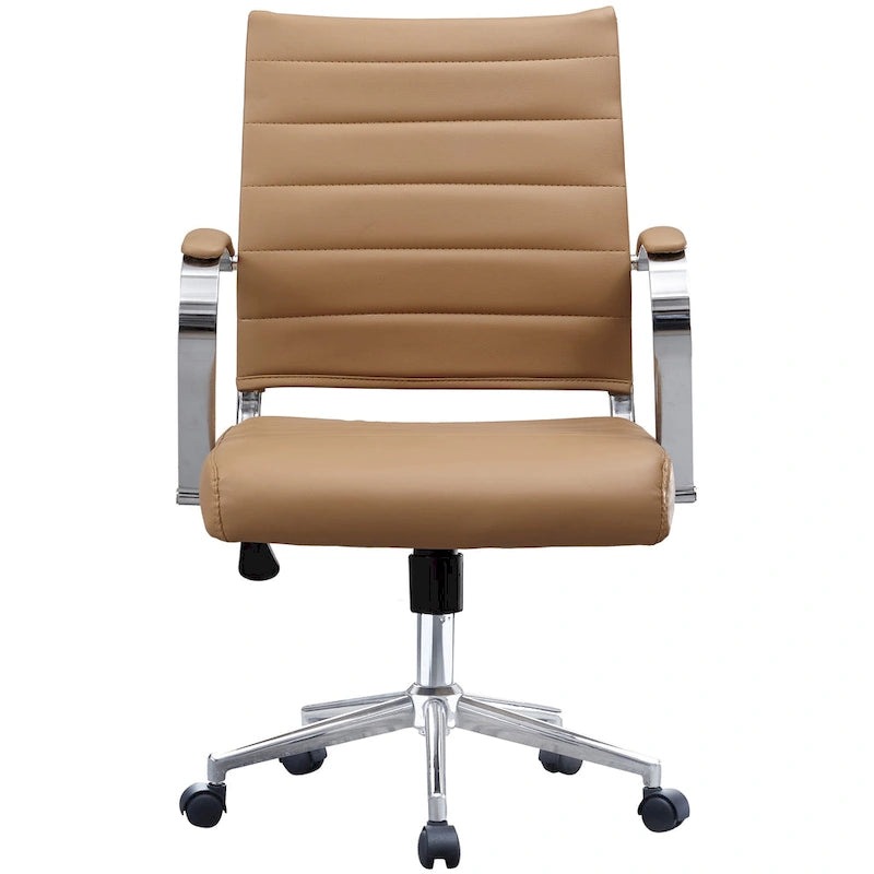 Chaise de bureau moderne, chaise de salle de conférence exécutive à dossier mi-haut en cuir PU avec roulettes et accoudoirs