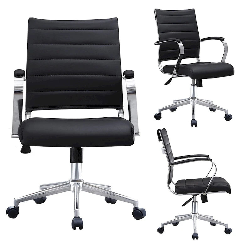 Chaise de bureau moderne, chaise de salle de conférence exécutive à dossier mi-haut en cuir PU avec roulettes et accoudoirs