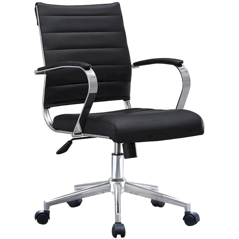 Chaise de bureau moderne, chaise de salle de conférence exécutive à dossier mi-haut en cuir PU avec roulettes et accoudoirs
