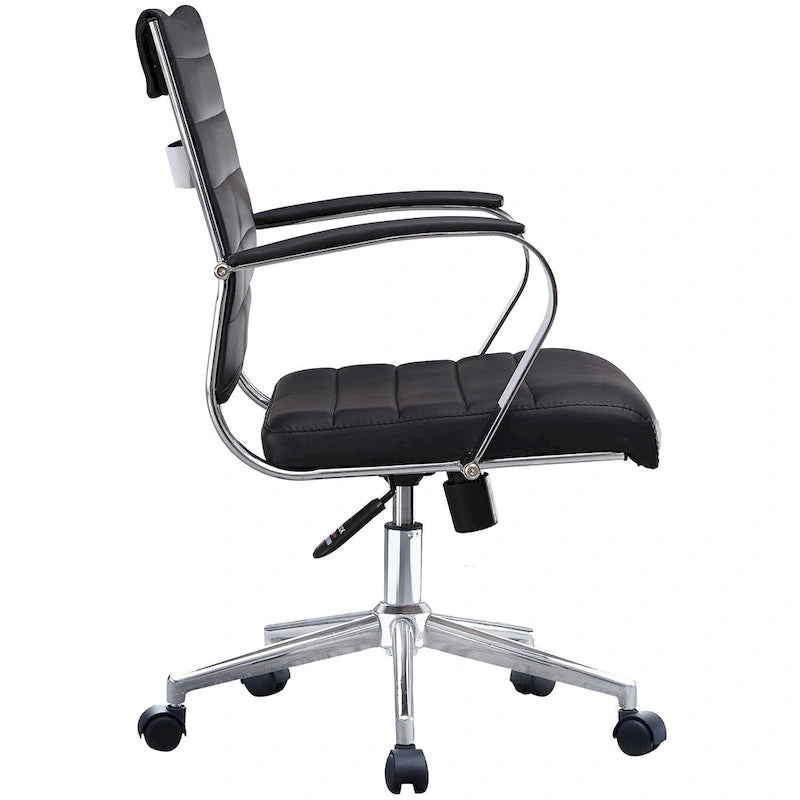 Chaise de bureau moderne, chaise de salle de conférence exécutive à dossier mi-haut en cuir PU avec roulettes et accoudoirs