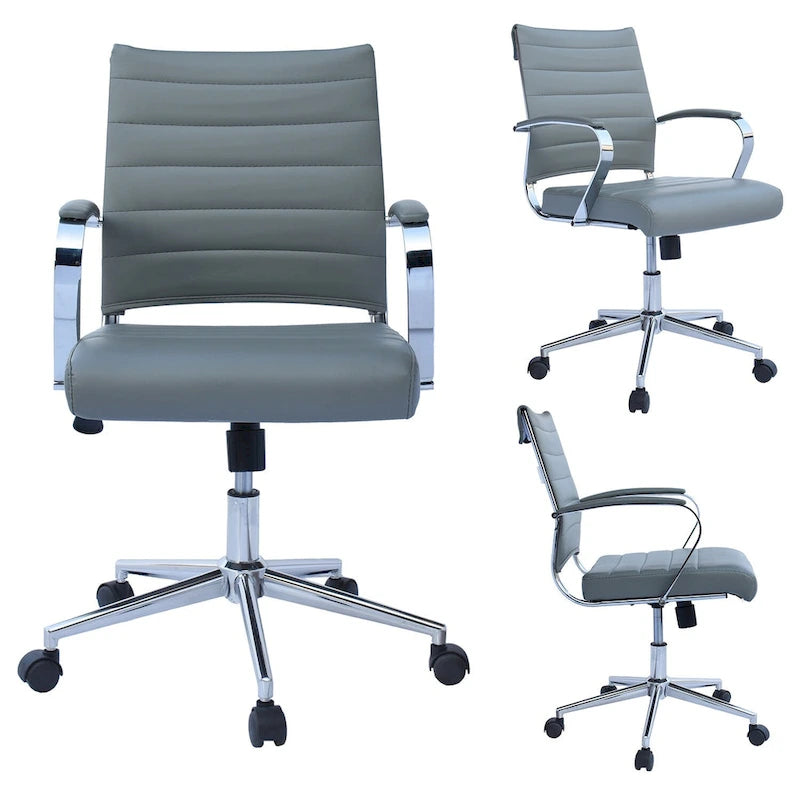 Chaise de bureau moderne, chaise de salle de conférence exécutive à dossier mi-haut en cuir PU avec roulettes et accoudoirs
