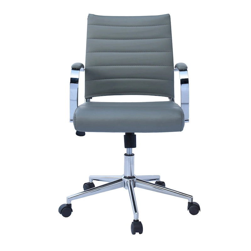 Chaise de bureau moderne, chaise de salle de conférence exécutive à dossier mi-haut en cuir PU avec roulettes et accoudoirs