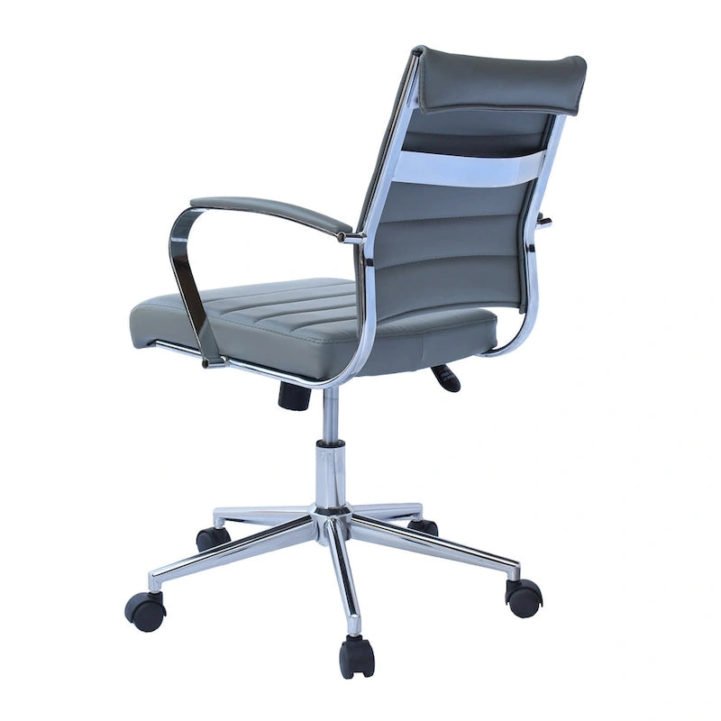 Chaise de bureau moderne, chaise de salle de conférence exécutive à dossier mi-haut en cuir PU avec roulettes et accoudoirs