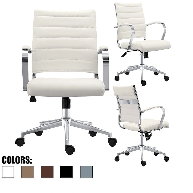 Chaise de bureau moderne, chaise de salle de conférence exécutive à dossier mi-haut en cuir PU avec roulettes et accoudoirs