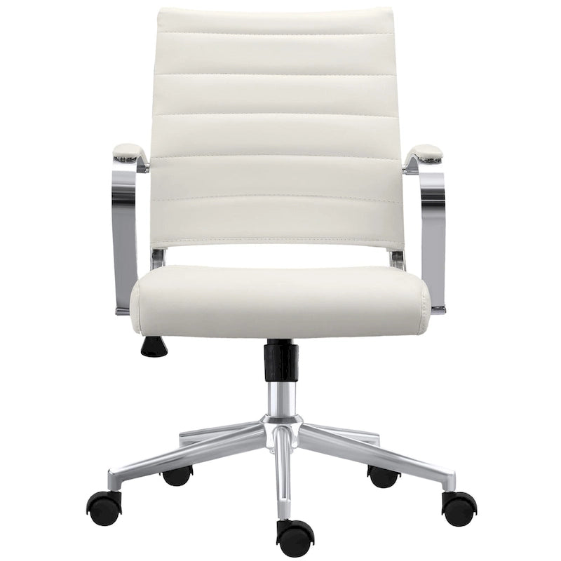 Chaise de bureau moderne, chaise de salle de conférence exécutive à dossier mi-haut en cuir PU avec roulettes et accoudoirs