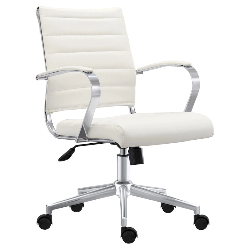 Chaise de bureau moderne, chaise de salle de conférence exécutive à dossier mi-haut en cuir PU avec roulettes et accoudoirs