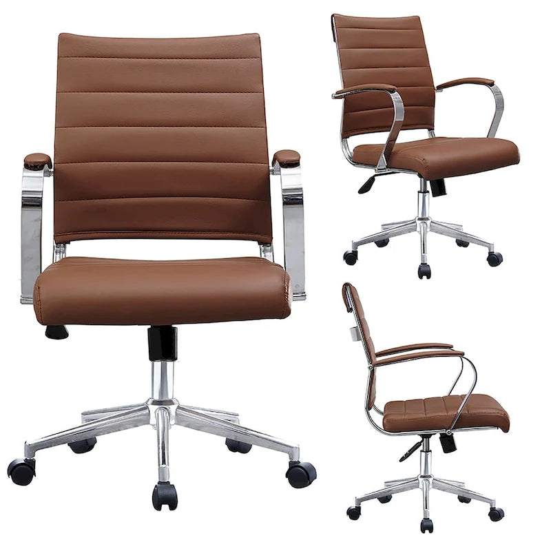 Chaise de bureau moderne, chaise de salle de conférence exécutive à dossier mi-haut en cuir PU avec roulettes et accoudoirs