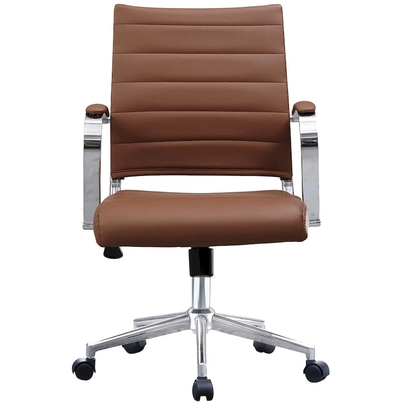 Chaise de bureau moderne, chaise de salle de conférence exécutive à dossier mi-haut en cuir PU avec roulettes et accoudoirs