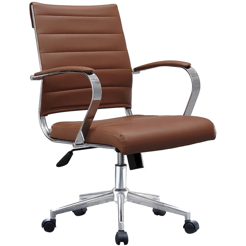 Chaise de bureau moderne, chaise de salle de conférence exécutive à dossier mi-haut en cuir PU avec roulettes et accoudoirs
