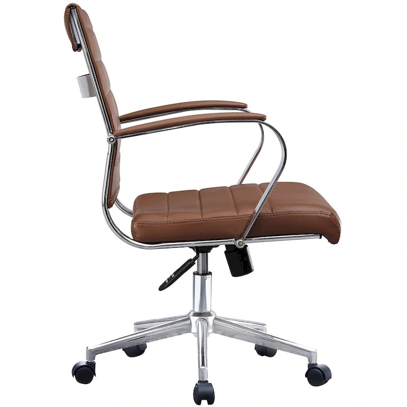 Chaise de bureau moderne, chaise de salle de conférence exécutive à dossier mi-haut en cuir PU avec roulettes et accoudoirs