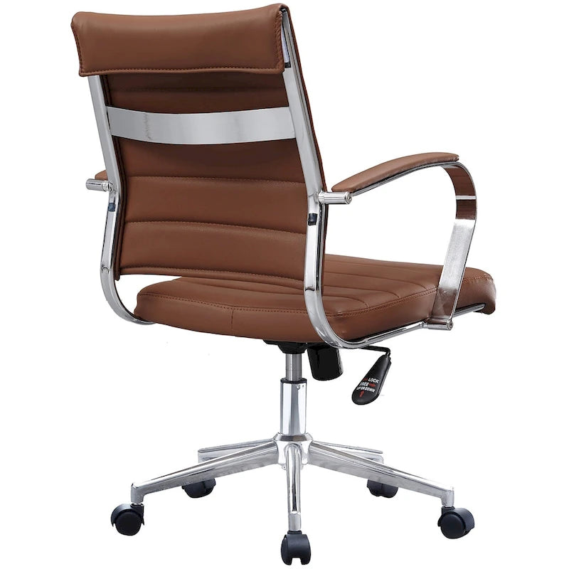 Chaise de bureau moderne, chaise de salle de conférence exécutive à dossier mi-haut en cuir PU avec roulettes et accoudoirs