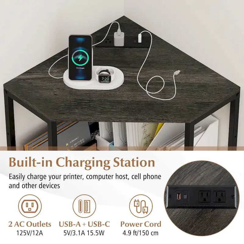 Meuble d'angle Costway pour imprimante avec station de recharge en métal réglable - Voir les détails