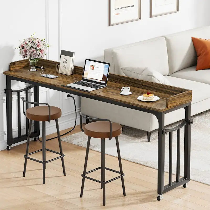 Table de lit 71 pouces avec hauteur réglable et prise de courant, Table de lit Queen Size
