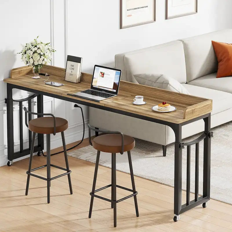 Table de lit 71 pouces avec hauteur réglable et prise de courant, Table de lit Queen Size