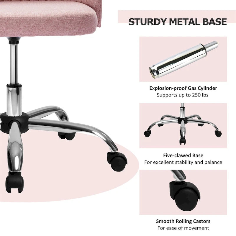 Chaise de bureau pivotante en tissu capitonné "Chic Channel" pour la maison et le maquillage