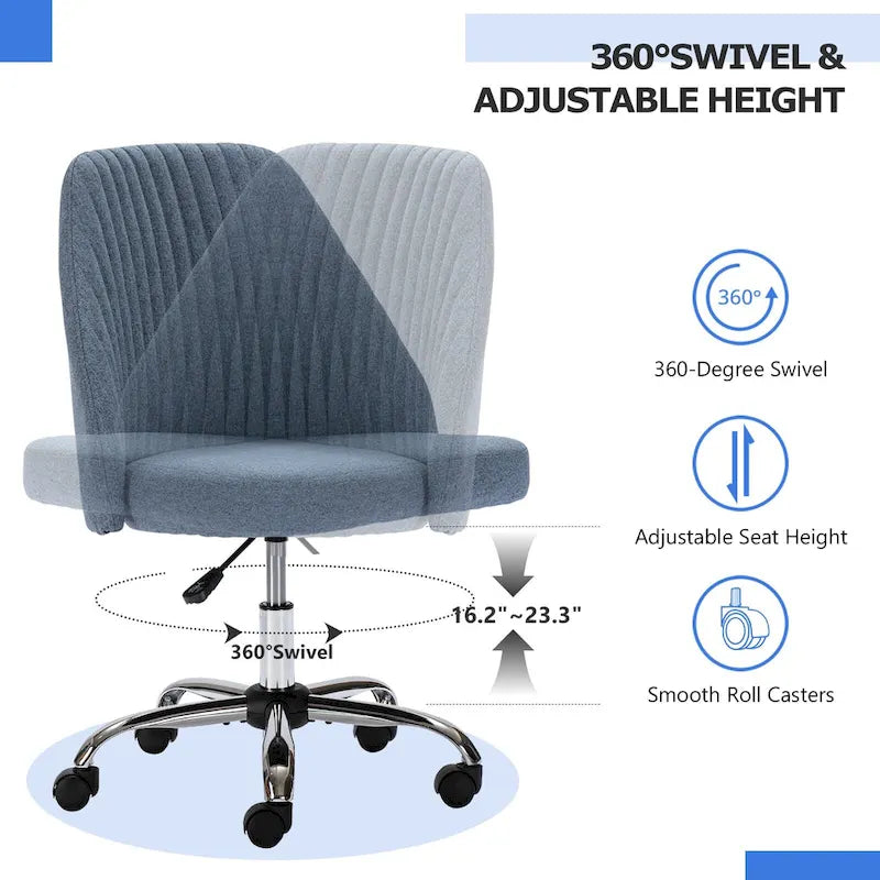 Chaise de bureau pivotante en tissu capitonné "Chic Channel" pour la maison et le maquillage