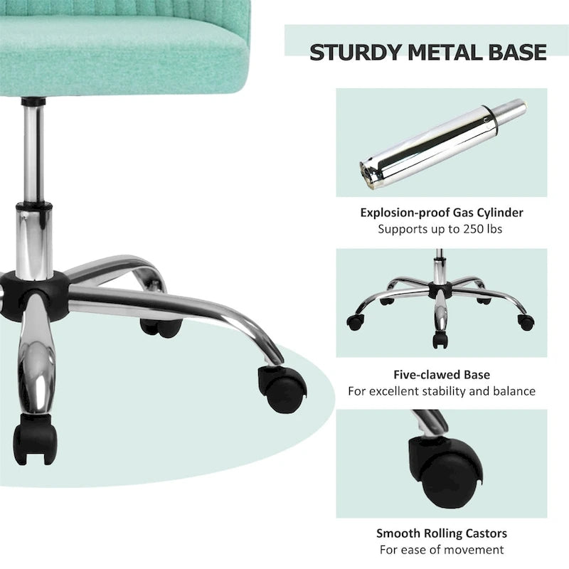 Chaise de bureau pivotante en tissu capitonné "Chic Channel" pour la maison et le maquillage