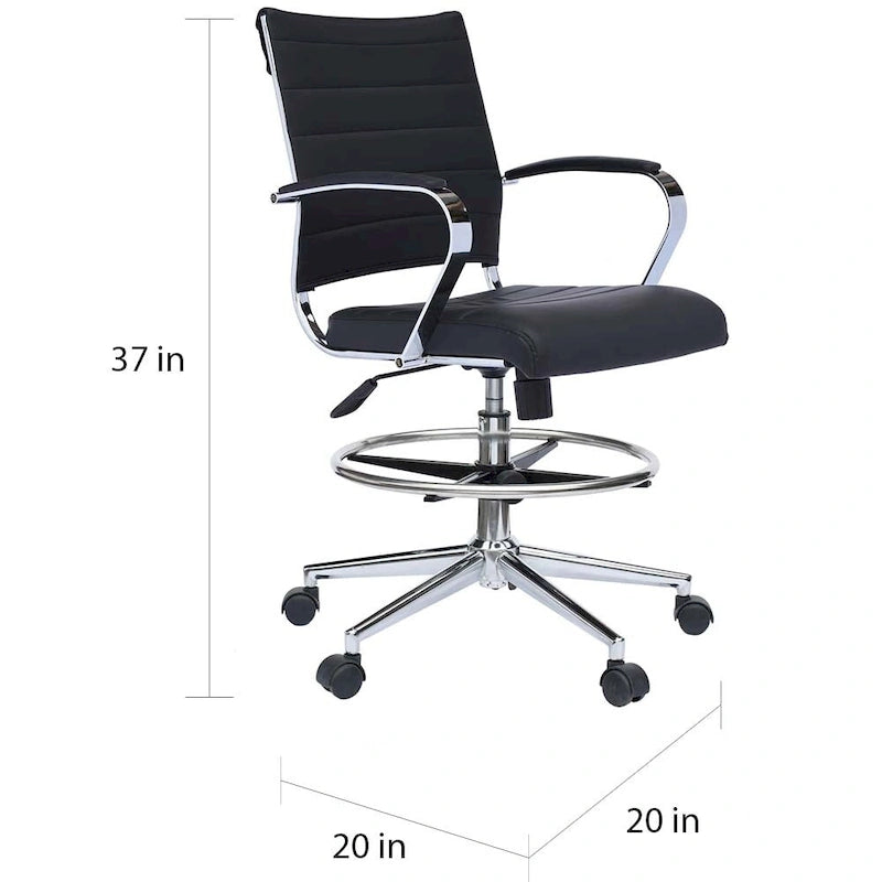 Chaise de bureau avec accoudoirs Tabourets pour comptoir Hauteur de bar Bureau Roues Cuir PU Repose-pieds Inclinaison Pivotant Travail Bureau Debout