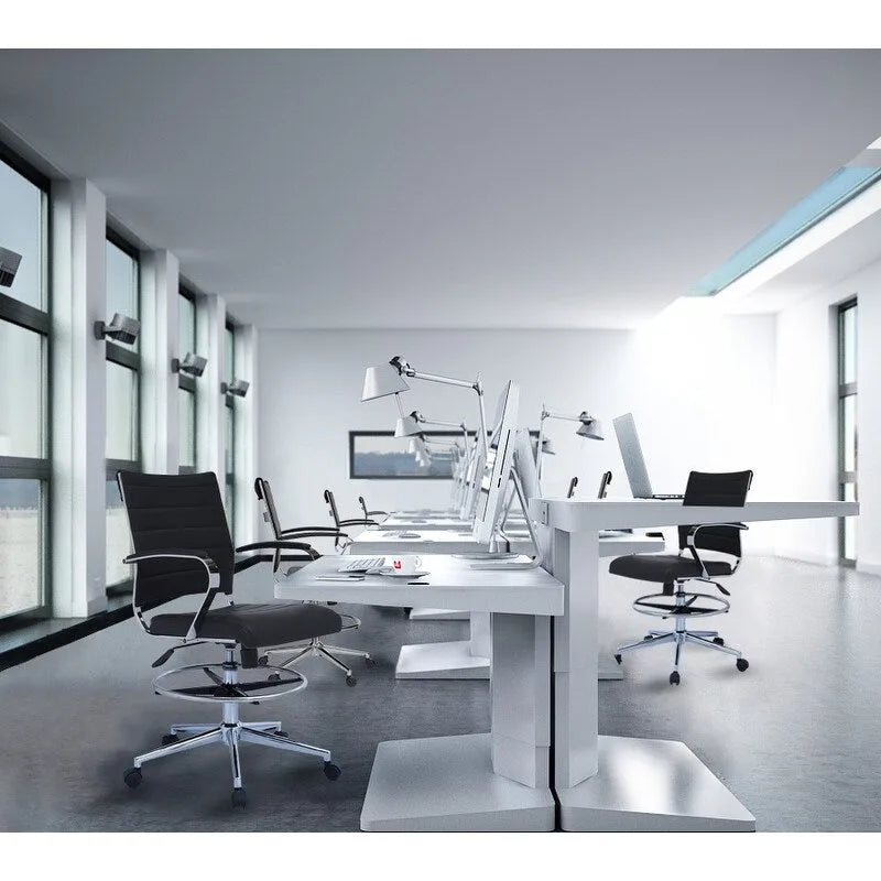 Chaise de bureau avec accoudoirs Tabourets pour comptoir Hauteur de bar Bureau Roues Cuir PU Repose-pieds Inclinaison Pivotant Travail Bureau Debout