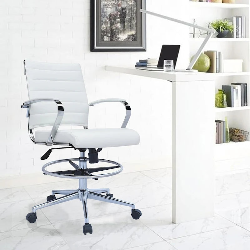 Chaise de bureau avec accoudoirs Tabourets pour comptoir Hauteur de bar Bureau Roues Cuir PU Repose-pieds Inclinaison Pivotant Travail Bureau Debout