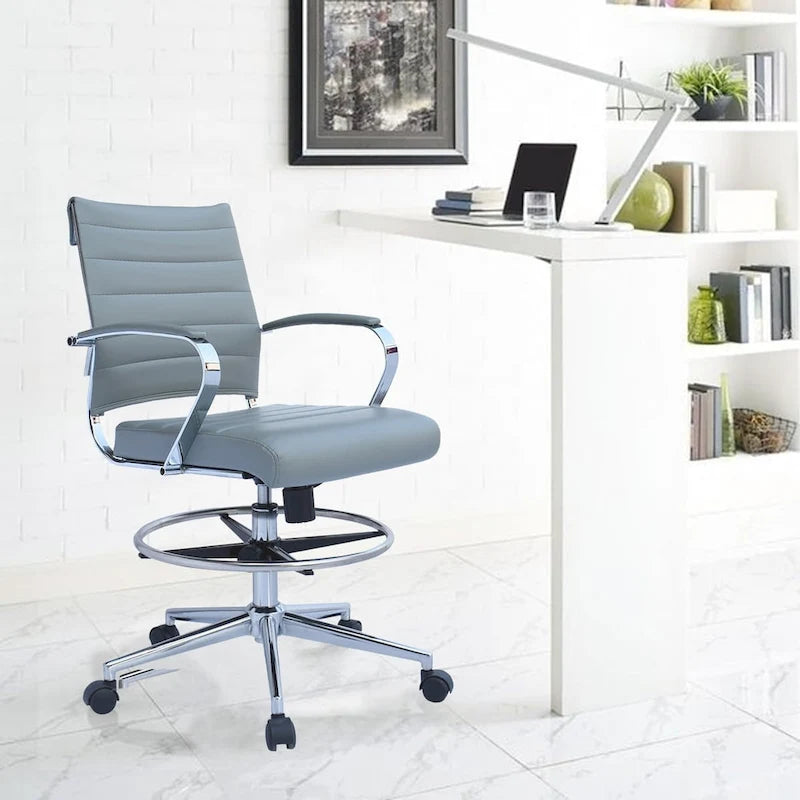 Chaise de bureau avec accoudoirs Tabourets pour comptoir Hauteur de bar Bureau Roues Cuir PU Repose-pieds Inclinaison Pivotant Travail Bureau Debout